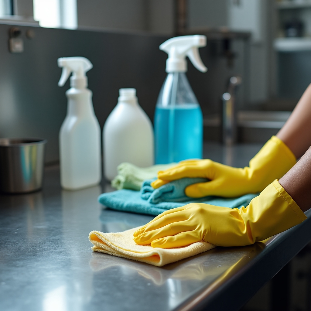 Elementos de higiene y sanitización en cocina comercial